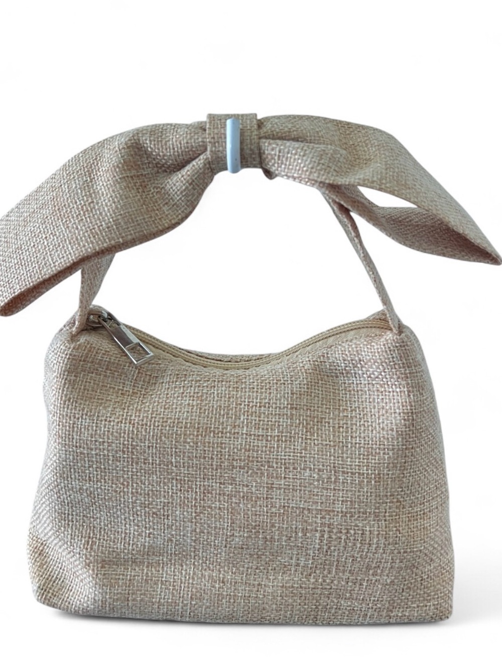 Neutral Knot-Handle Shoulder Bag in Beige